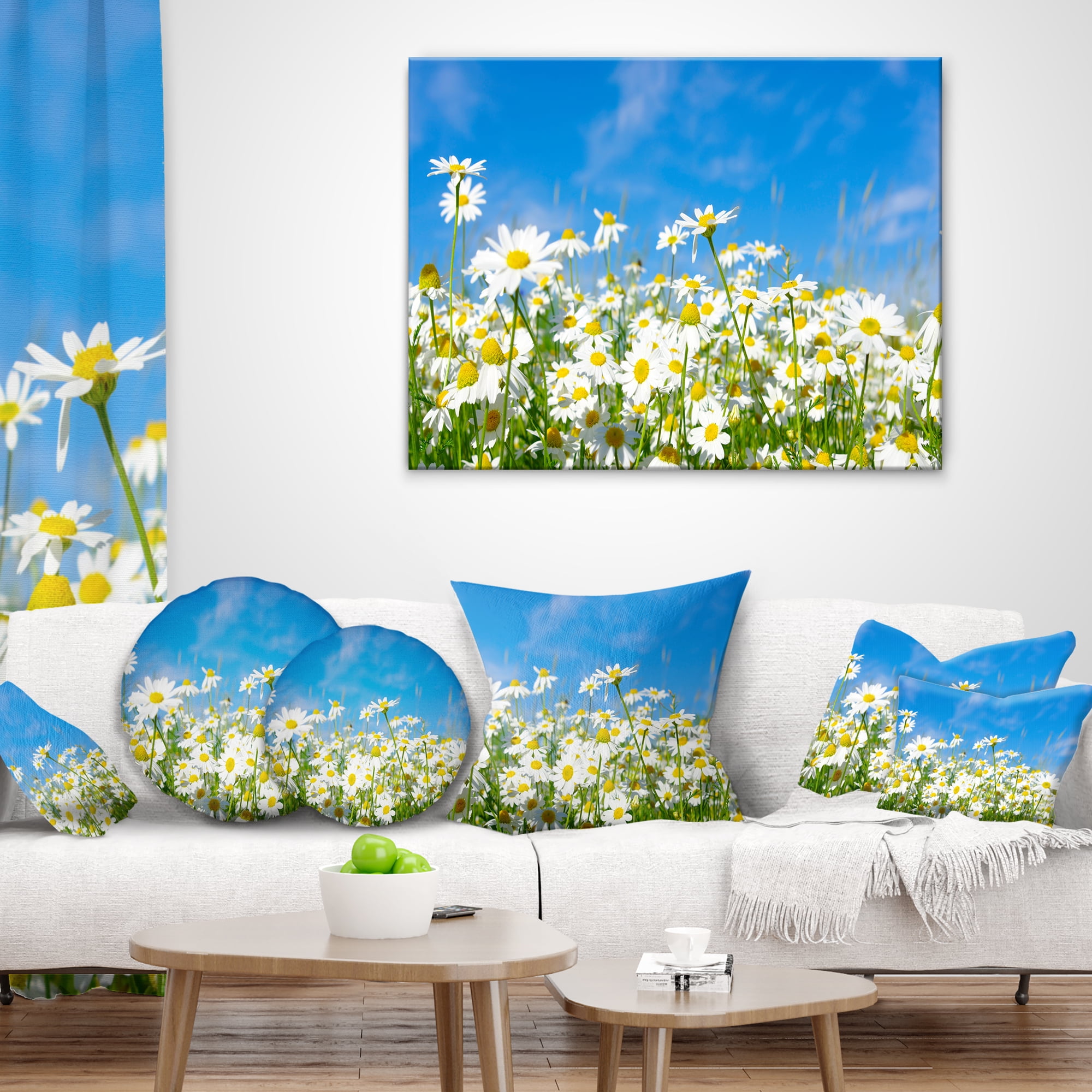 Designart White Daisies under Bright Blue Sky - Floral Throw Pillow - 18x18