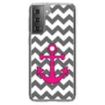 thumbnail image 1 of DistinctInk Clear Shockproof Hybrid Case for Galaxy S21+ PLUS 5G (6.7" Screen) - TPU Bumper, Acrylic Back, Tempered Glass Screen Protector - Grey White Pink Chevron Anchor - Nautical Anchor Design, 1 of 2