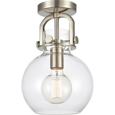 

Brushed Satin Nickel Tone Flush Mounts 8 Wide Clear Glass Steel/Cast Brass Medium Base 1 Light Fixture