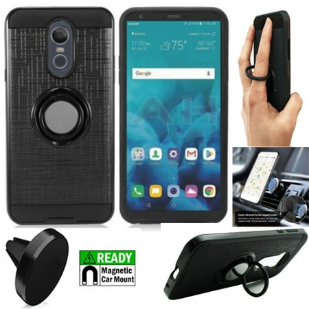 Phone Cases For Boost Mobile Lg Phone Case For LG Stylo 4 / Straight Talk LG Stylo 4 / Boost Mobile LG Stylo 4 Case / Stylo 4 Plus Case + Magnetic Mount with Rugged Cover Ring-Stand ( Ring-Stand Black-Black TPU/Magnetic Mount) ()