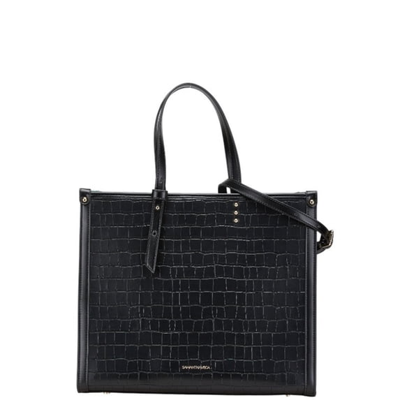 Pre-Owned Samantha Vega Crocodile Embossed Tote Bag/Shoulder Bag, 2-Way, Black Synthetic...
