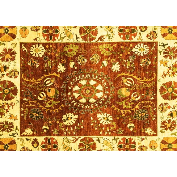 Ahgly Company Indoor Rectangle Oriental Yellow Traditional Area Rugs, 5' x 7'