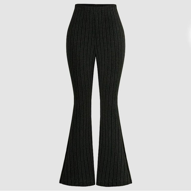 RKSTN Girls Casual Pants Solid Color Elastic Waistband Knit Ribbed Bell Bottom Comfortable Versatile Slimming Pants with Side Belt Pockets Summer Fall Style 8-12Years