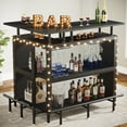 thumbnail image 2 of Home  Unit  L-Shaped  Table with Stemware Racks and Shelves  Corner Mini Coffee Liquor Cabinet with Footrest for Home/Kitchen/Pub  Rustic, 2 of 2