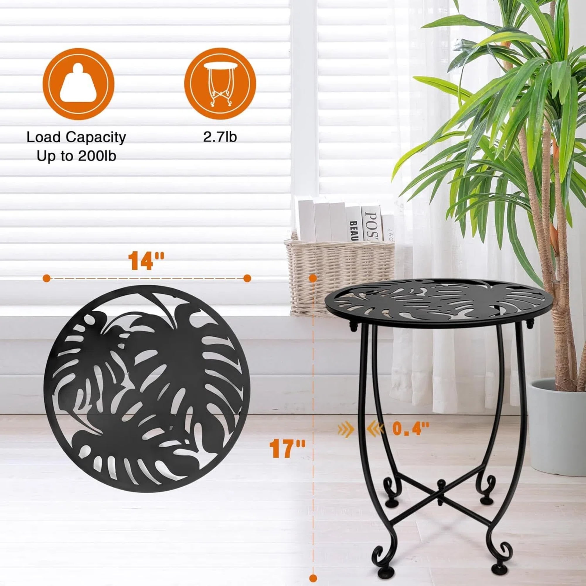 JUNBEI Outdoor Side Table for Small Spaces, 2 Pack 14 Inch Round Metal End Table for Patio Balcony Yard Porch, Anti-Rust Waterproof Accent Table for Indoor Outdoor Use, Easy Assembly