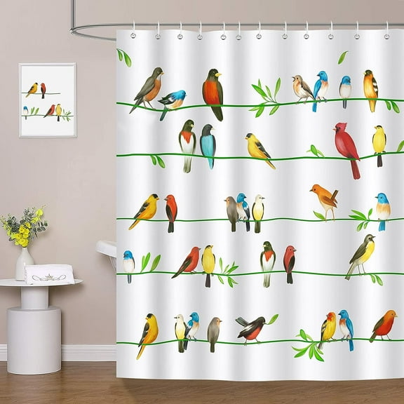 Colorful Bird Shower Curtain Birds on Tree Branch Decorative Bath Curtain 72 x 72 Inch Polyester Fabric Waterproof Bathroom Curtain with 12 Hooks