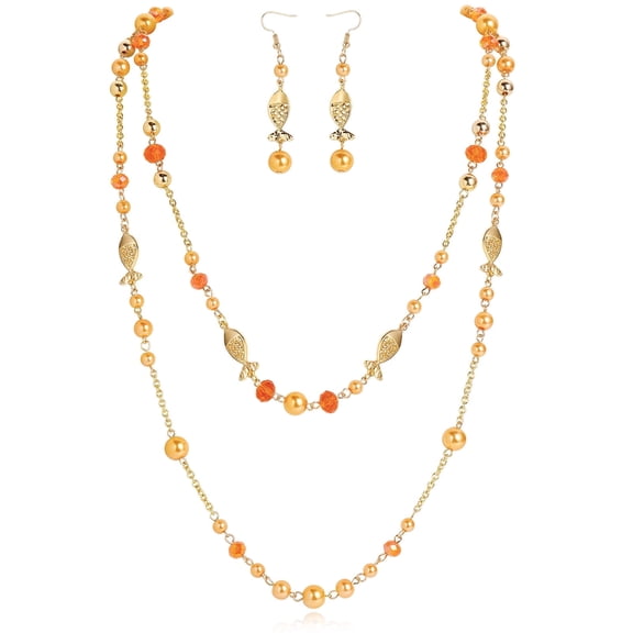 Bocar Layered Beaded Necklace and Earrings Set,2 Strand Long Necklace with Crystal Beads, Fashion Jewelry Set for Women Daily Party Wear