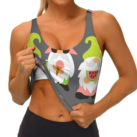 Qokaie Summer Gnome 1 Pattern Womens Scoop Neck Sports Bra Breathable Workout Vest Padded U Back Medium Impact Fitness Gym Yoga Bra Workout Crop Top