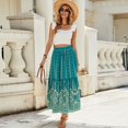 thumbnail image 6 of Women Boho Vintage Floral Print Long Skirt Summer Tiered Maxi Skirt Green XL, 6 of 7