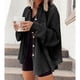 thumbnail image 2 of Camisa De Punto De Gofre Con Botones Camisa De Novio De Gran Tamaño Chaqueta Suelta Casual Mujer Chaqueta De Punto De Gofre Para Otoño Invierno Negro M, 2 of 4
