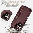 thumbnail image 3 of TECH CIRCLE for iPhone 16 Plus Zipper Pocket Case with Card Holder & Finger Ring, PU Leather Wallet Case Card Slot Magnetic Closure Kickstand Shockproof Protective Women Men Cover,Jujubered, 3 of 8
