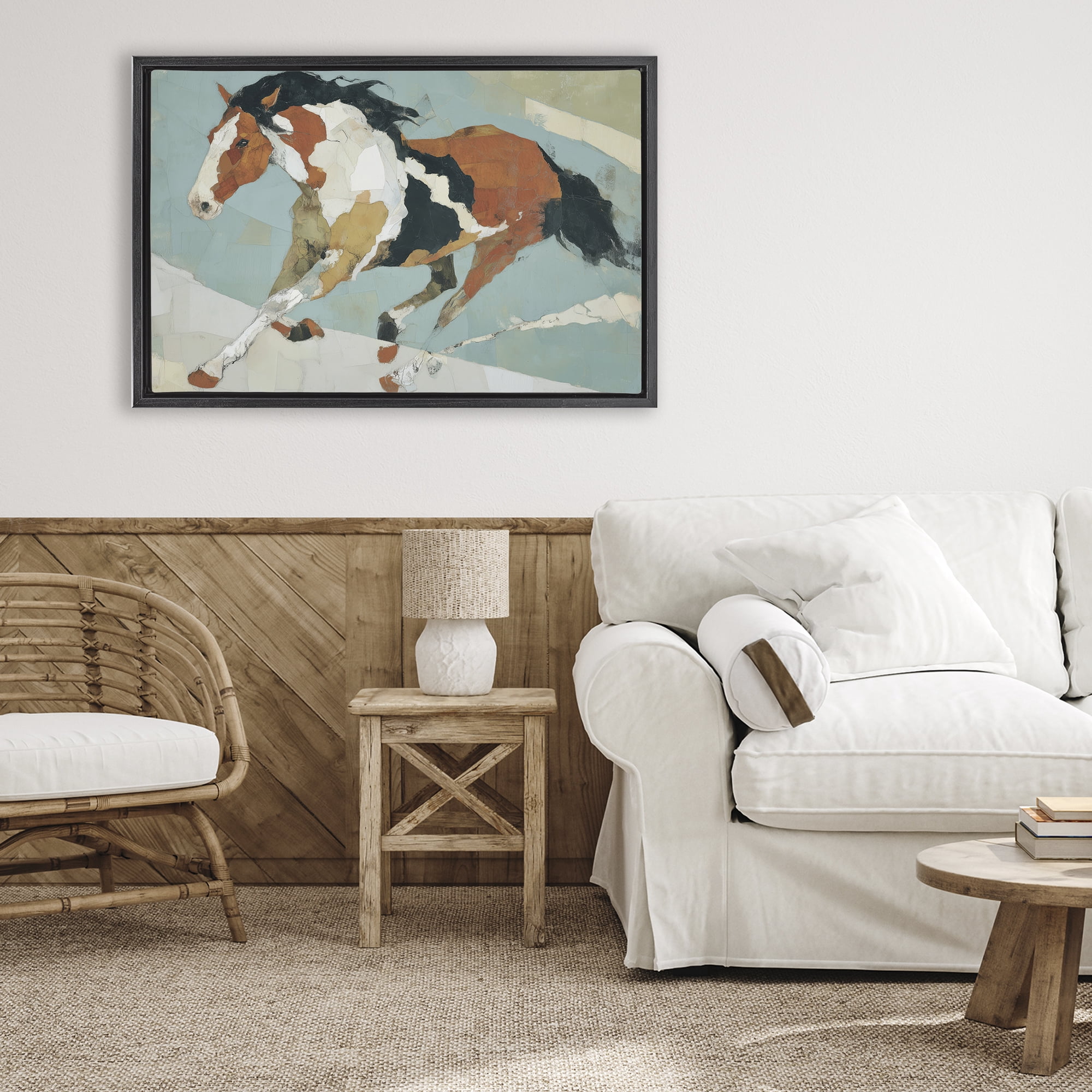 Stupell Industries Paint Horse in Motion Black Framed Floater Canvas Wall Art, design by Chromatic Storm Studio