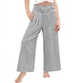thumbnail image 3 of Nestiefly Girls' Gingham striped Pants Wide Leg High Waist Elastic Waist Casual Loose Trendy Beach Vacation Plaid Trousers with Pockets Black 160, 3 of 8