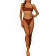 thumbnail image 1 of Women's 2 Piece Ribbed Bikini Sets, Adjustable Spaghetti Straps Sports Swimwear Bathing Suits Brown S, 1 of 5