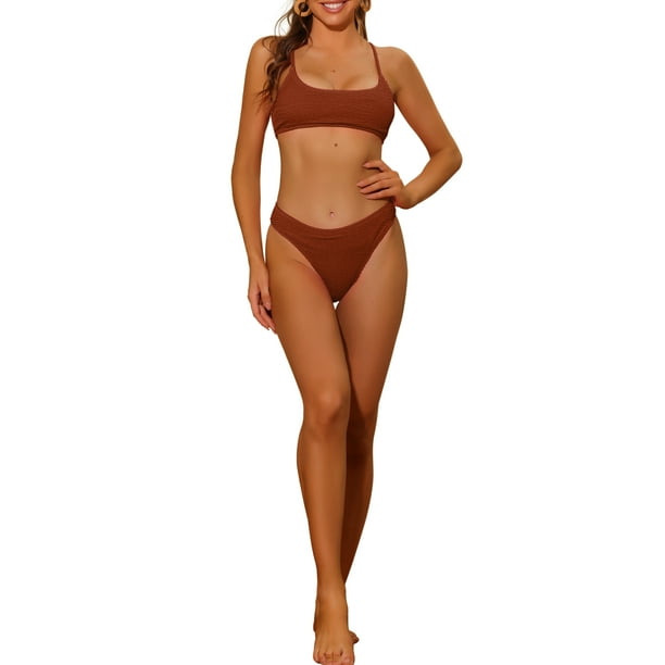 Conjuntos de bikini de 2 piezas para mujer, con tirantes ajustables, ropa de baño deportiva, trajes de baño, marrón M