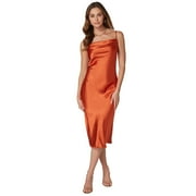 Women's bebe Satin Midi Slip Dress Color: Rust Size: X LARGE