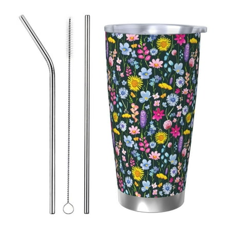 

Gukieu Watercolor Meadow Flowers Print 20OZ Car Cup Vacuum Stainless Steel Leak-proof Thermos Cup Unisex Suitable for Home Outdoor and Sports-Straw Three-piece Set