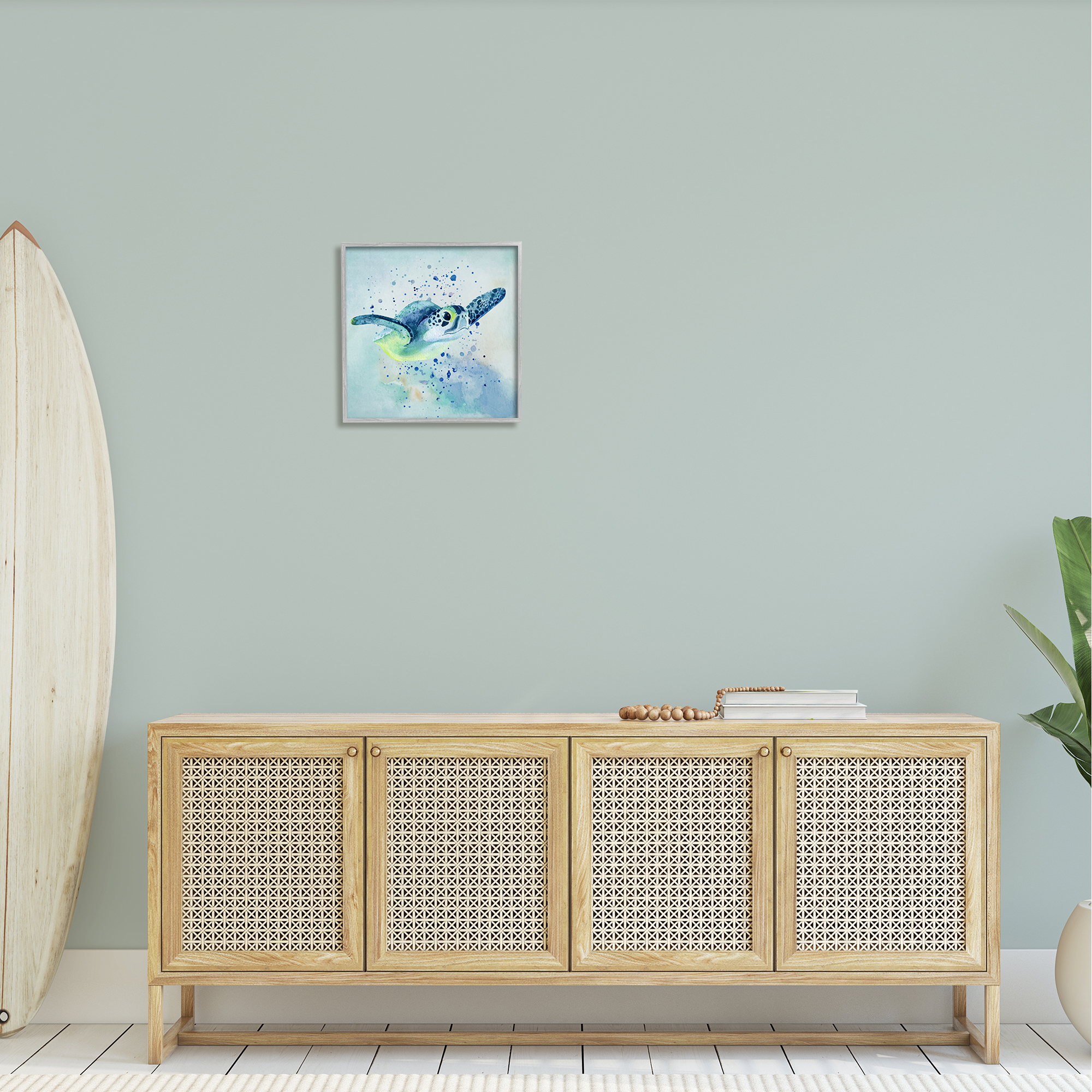 Stupell Sea Turtle Underwater Bubbles Splash Landscape Painting Gray Framed Art Print Wall Art
