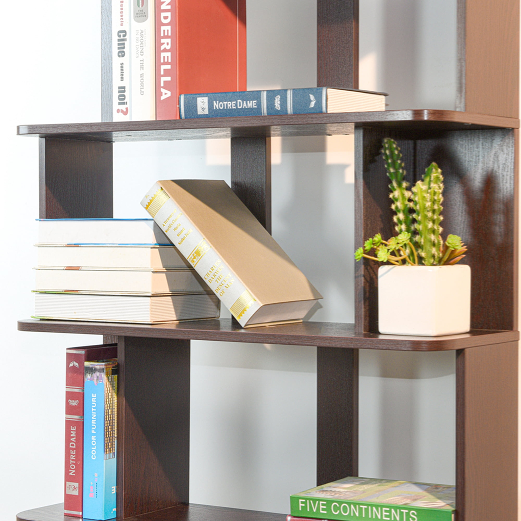 31.5" L x 64.56" H Free Combination Bookshelf Modern 5-Tier Open Storage Bookcase MDF Wood Display Shelving for Living Room Home Office Bedroom Decor Organizer, Media Storage Shelves, Red