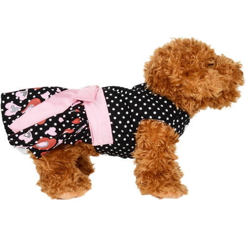 CUECUEPET Casual Indoor / Outdoor Button Up Dress for Female / Girl Dogs (Black with PolkaDot Hearts) [Multiple Sizes Available]