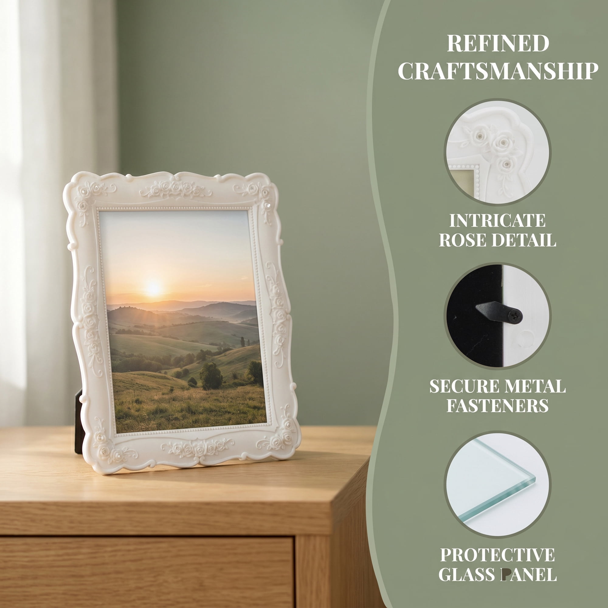 Unique Bargains Rose 3D Floral Photo Frame for Wedding Tabletop Display White 4" x 6"