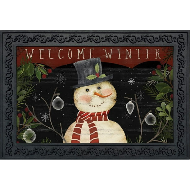 Winter Snowman Doormat Primitive Indoor Outdoor 18" x 30
