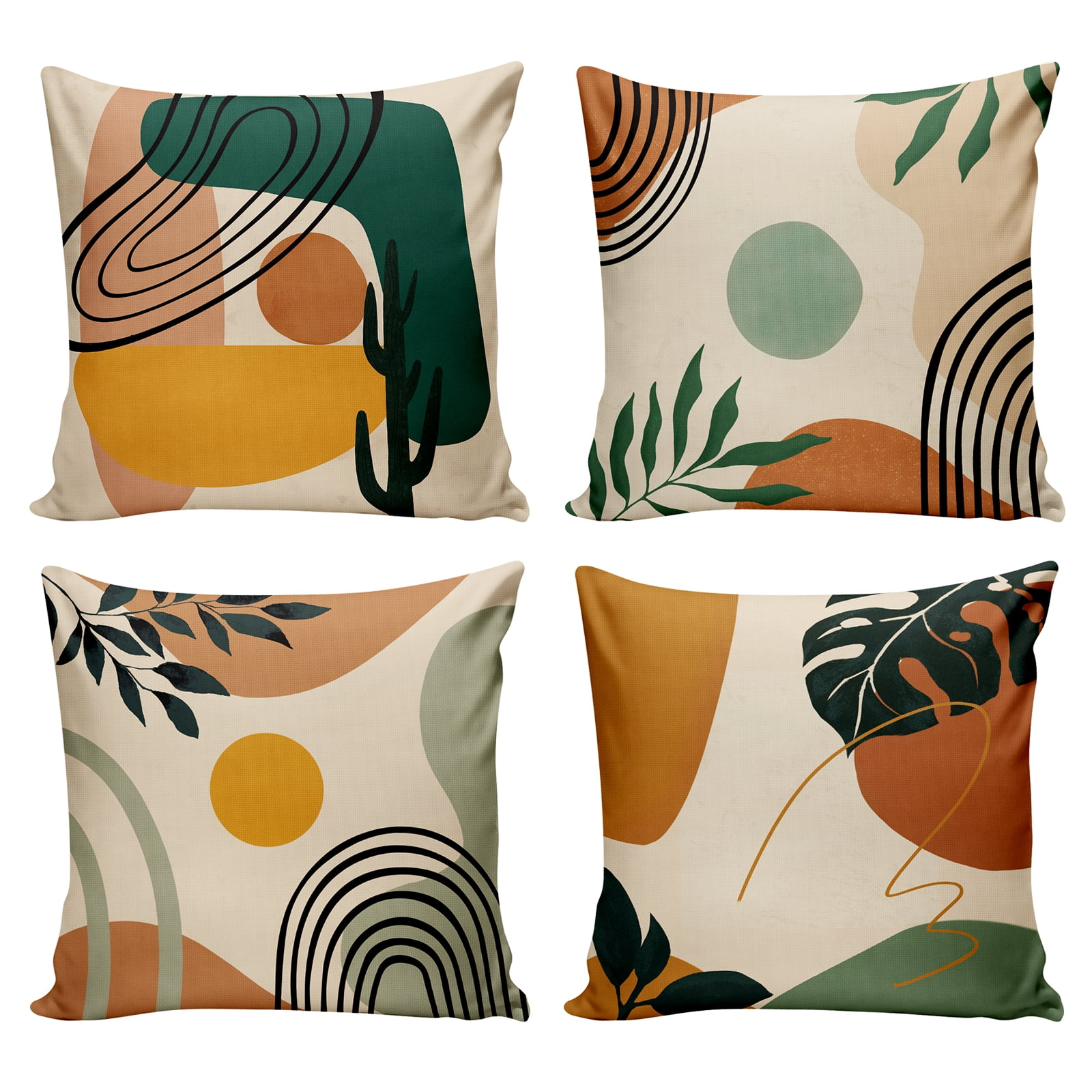 SUMAX1989 Boho Mid Century Throw Pillow Covers 18x18 inch Set of 4