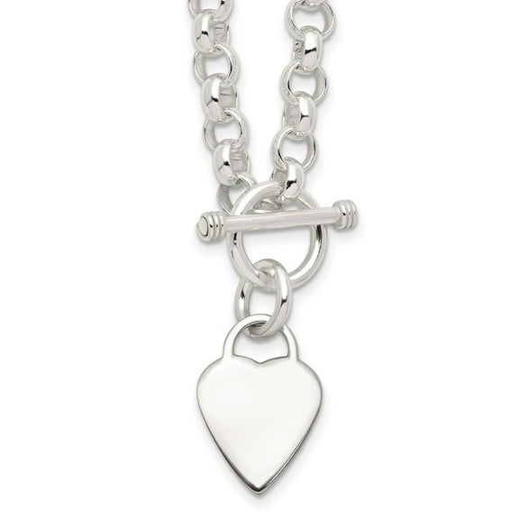 Sterling Silver Engraveable Heart Disc on Fancy Link Toggle Necklace QG1150