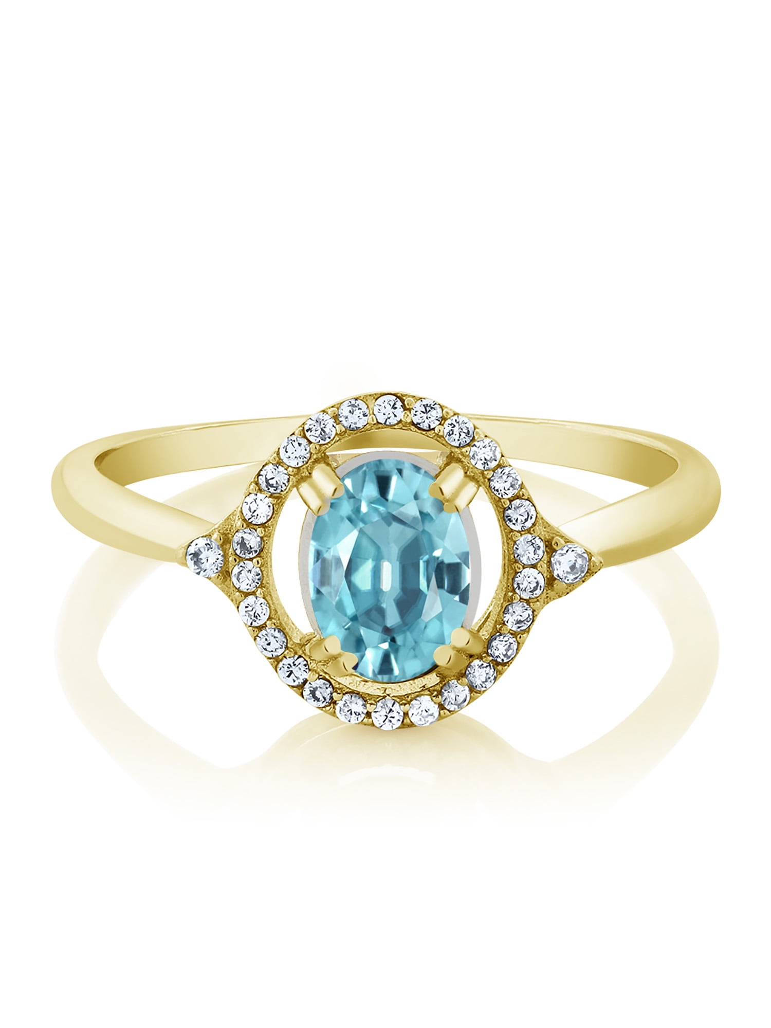 Gem Stone King 1.20 Ct Oval Blue Zircon 18K Yellow Gold Plated Silver Ring Gem Stone King 1.20 Ct Oval Blue Zircon 18K Yellow Gold Plated Silver Ring