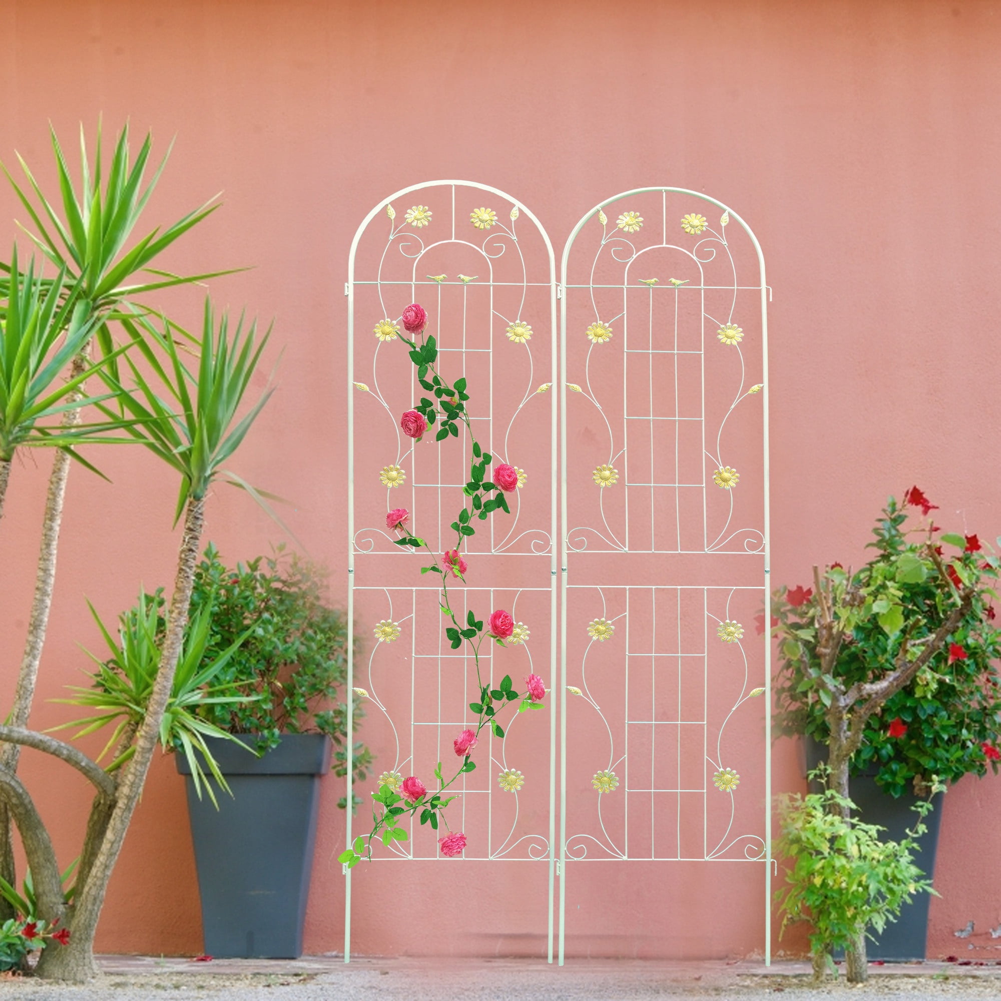Miniyam 4 Pack 86.7x19.7in Arch Garden Trellis with White Metal Coating – Perfect for Supporting Climbing Plants Outdoor(Flower White)
