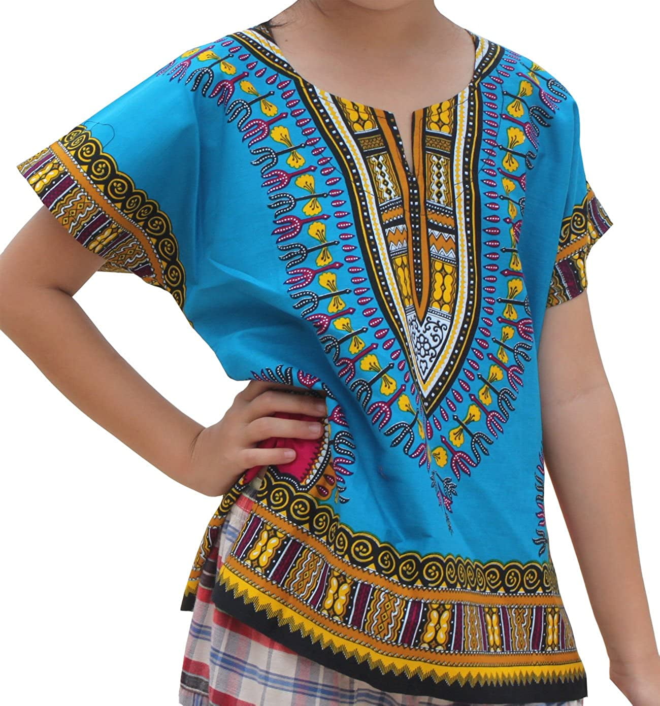 RaanPahMuang Brand Unisex Bright African Black Dashiki Cotton Shirt 