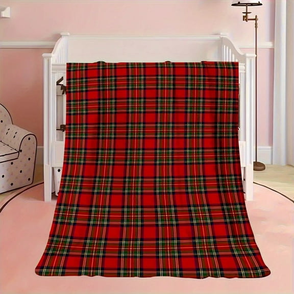 Christmas Plaid Blanket - Red and Green Striped Flannel Throw, Suitable for Sofa, Bed, Travel - All-Season Luxury Decor - Perfect Gift for Home, Office or Holiday Decoration, Traditional Style with M