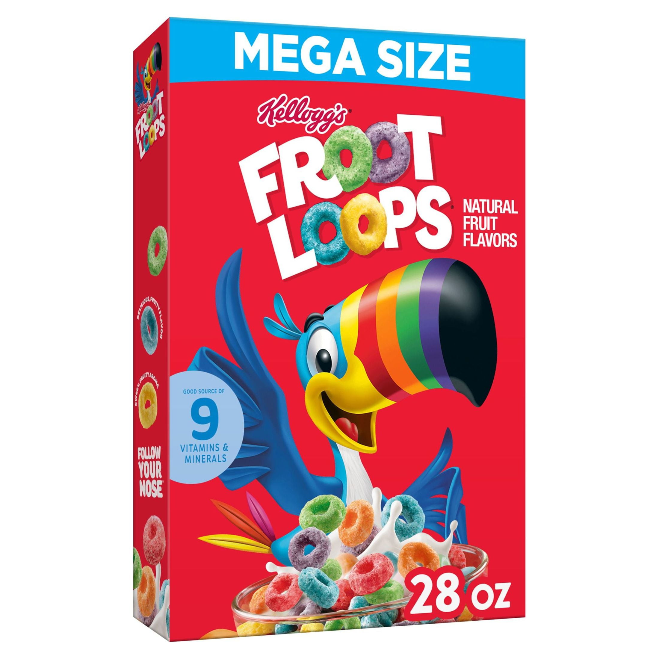 (4 pack) Kellogg's Froot Loops Breakfast Cereal, Kids Cereal, Family Breakfast, Mega Size, Original, 28oz Box (1 Box)