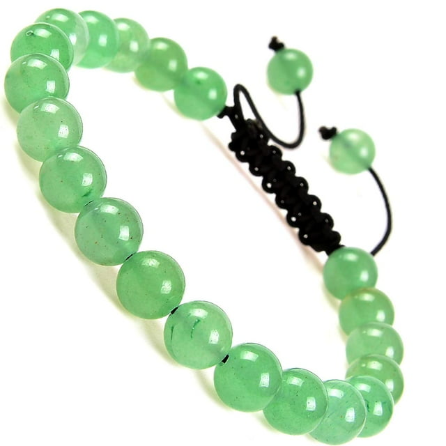 Natural Healing Power Gemstone Crystal Beads Unisex Adjustable Macrame Bracelets 8mm,Green Aventurine