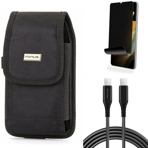 Case Belt Clip & 10ft Long USB-C Cable & Privacy Screen Protector for Samsung Galaxy S22 Plus (S22 ) - Combo Swivel Holster Rugged & PD Fast Charger Cord Power Wire & TPU Film (Fingerprint) Anti-Peep