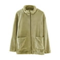 thumbnail image 5 of IWRICH Zip up Home Wear for Women Fuzzy Warm Thermal Jackets Reversible Cozy Lined Winter Outerwear with Pockets Army Green L, 5 of 5