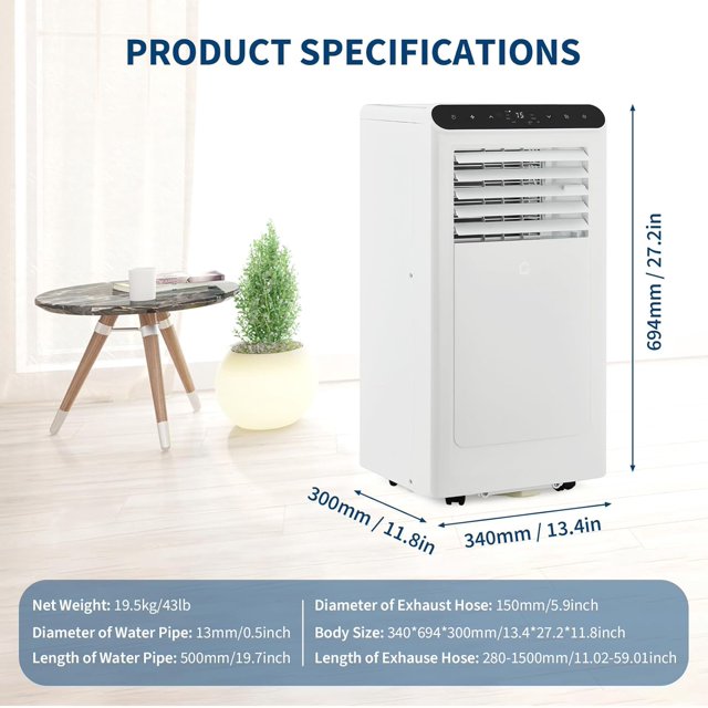 QinaQin 10000 BTUs Portable Air Conditioner, 3-In-1 Powerful AC, White