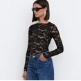 thumbnail image 3 of Camiseta de manga larga con cuello redondo y encaje negro de Amazon Cross-border para mujer, top de otoño de moda que suaviza tu silueta, 3 of 4