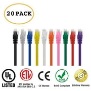 Huetron™ 20-Pack Cat 6 Ethernet Cable Cat6 Snagless Patch 9 Feet - Computer LAN Network Cord, MULTI-COLOR