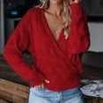 thumbnail image 2 of UJNDER V Neck Knitted Ribbed Pullover Sweater for Women Long Sleeve Solid Color Autumn Soft Red M, 2 of 8