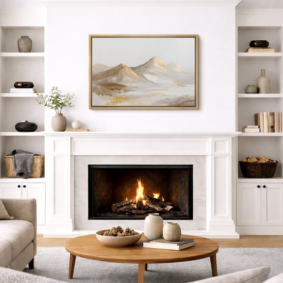 Framed Canvas Print Mountain Landscape Wall Art Minimalist Modern Decorative for Living Room Bedroom - 16"x24" NATURAL