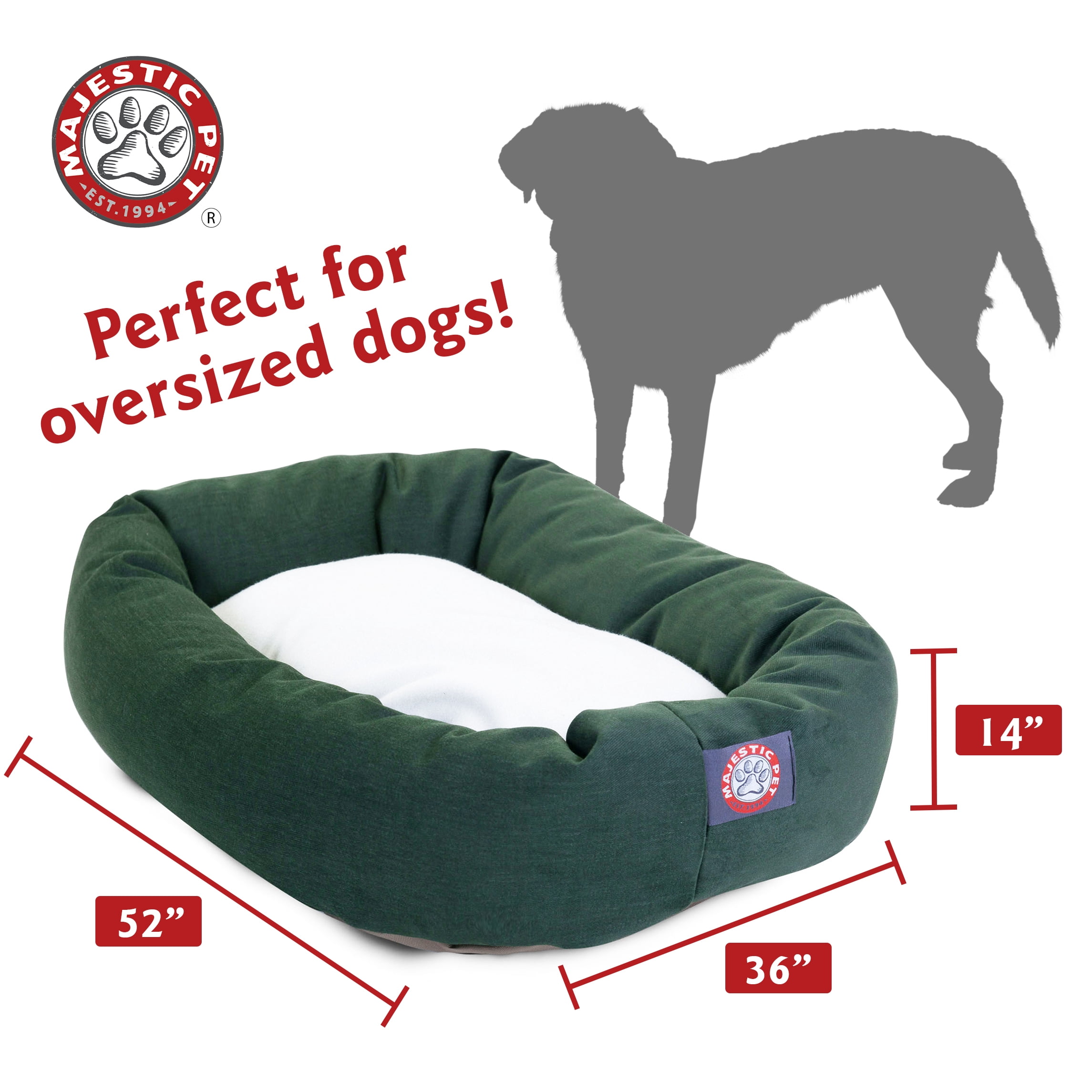 Majestic Pet Sherpa Poly/Cotton Bagel Pet Bed for Dogs, Calming Dog Bed Washable, Extra Large, Green
