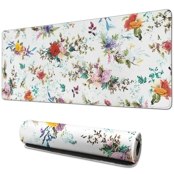 Long Mouse Pads for Desk,Pioneer Flower Floral Print Pattern Desk Mats on Top Of Desks, Desk Mouse Pad Extra Large with 3mm Non-Slip Base and Stitched Edge for Gaming,Office,Work,Home 31.5"x11.8"