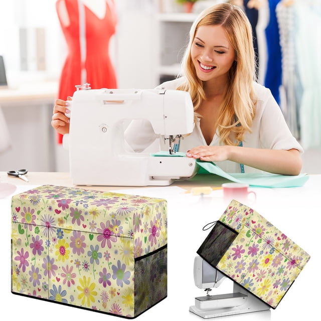 Uscallm Sewing Machine Cover Floral Print Protective Dust Cover for Home Storage, Universal Fit Sewing Machine Dust Bag, Durable Canvas Fabric Sewing Machine Protector