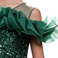 thumbnail image 5 of LEKWK Girls Sparkly Princess Dress Sequin Ruffles Sleeve Tulle Ball Gown Off Shoulder Tiered Pageant Dresses for Birthday Party Stage Performance Costume, 5 of 9