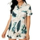 thumbnail image 4 of Women Short Sleeves Pajamas Set Turn Down Collar Beautiful Print Two Piece Top Shorts Sleepwear White Banana L, 4 of 6
