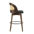 thumbnail image 6 of GDF Studio Indoor Wood Bar Stools with Black PU Upholstery, Curved Rattan Back, Dark Walnut Finish, Set of 2, 6 of 7