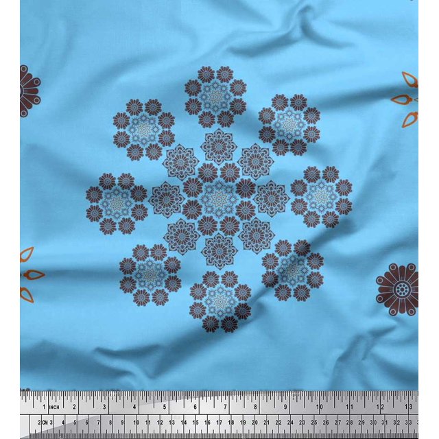 Soimoi Polyester Crepe Fabric Floral & Mandala Decorative Print Fabric by The Yard 52 Inch Wide