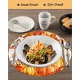 thumbnail image 3 of 15 Inch Round Placemats Set of 6, Orange Pumpkins Fall Non Slip Heat Insulation PP Table Mats, Thanksgiving Botanical Maple Leaves Falling Washable Place Mats for Kitchen Dining Party Table Decor, 3 of 7