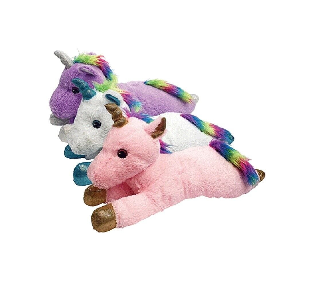 24" Big Dog Toy Jumbo Plush Unicorn Squeaker Rainbow Mane Tail Metallic Horn (Pink)